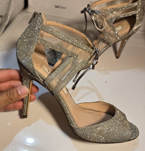 Nina's Dress Pump Women's Size 7 M Glitter Dress Heels Silver Caleya Tie Front - Picture 6 of 12